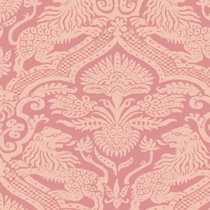 Peach on Pink Medieval Lions Damask
