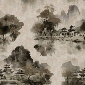 Chinese landscape ink gray black	