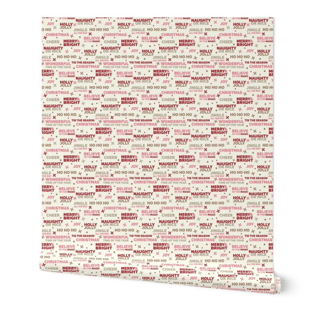 Christmas Sayings- Typography- Pink Red Neutrals on Ivory- Small Scale