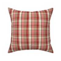 Scandinavian Woodland Groovy Check Plaid- Retro Christmas- Merry and Bright- Pink Red Tan Ivory Beige- Regular Scale