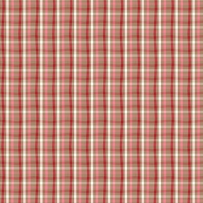 Scandinavian Woodland Groovy Check Plaid- Retro Christmas- Merry and Bright- Pink Red Tan Ivory Beige- Small Scale