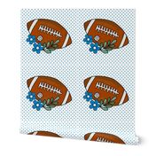 18x18 Panel Team Spirit Football and Flowers in Carolina Panthers Blue and Silver for DIY Throw Pillow Cushion Cover or Tote Bag