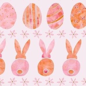 Easter Bunnies and Eggs | Watercolor | Blush and Orange