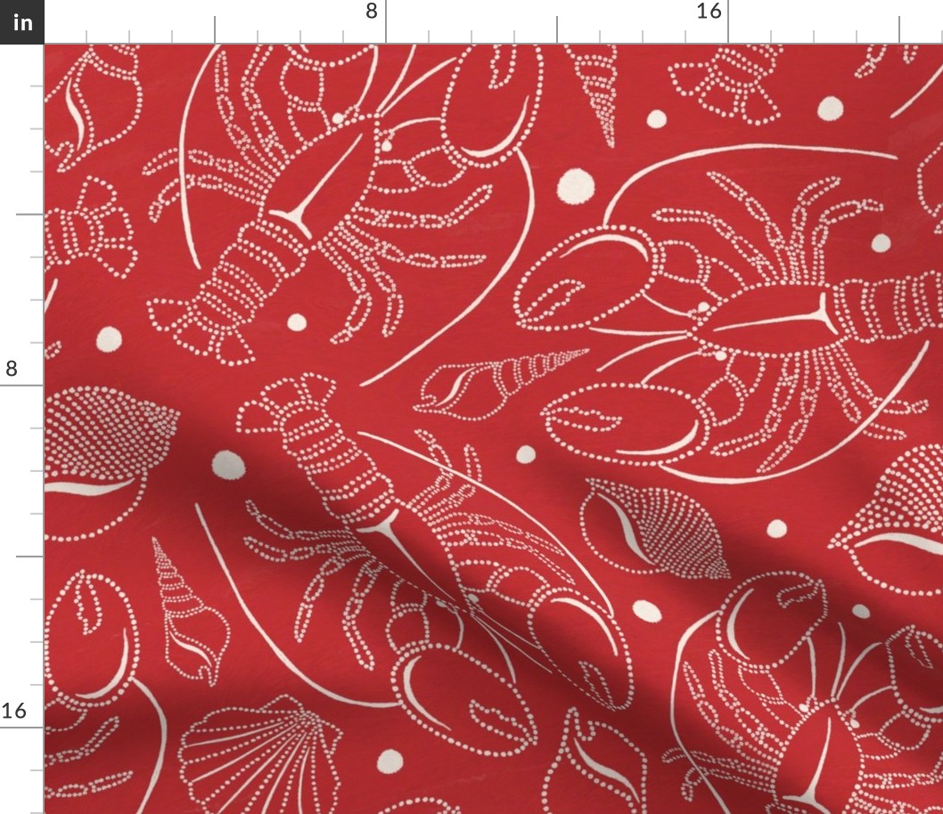 Pearls Of The Sea - Nautical Lobsters Red Ivory Large