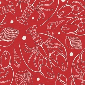 Pearls Of The Sea - Nautical Lobsters Red Ivory Regular