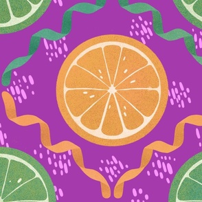 Citrus Burst: Limes and Oranges on Magenta - Jumbo Size