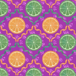 Citrus Burst: Limes and Oranges on Magenta - Medium Size 8x8