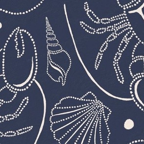 Pearls Of The Sea - Nautical Lobsters Navy Blue Ivory Large