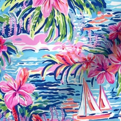 Bermuda or Bust - MED. Scale- Pink/Blue on White 