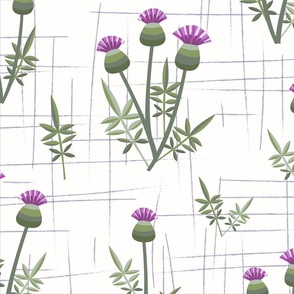 Large - Colourful Scottish purple thistles on a textured fabric background - cream 