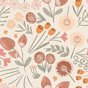 Whimsical floral doodles in earthly colors for your cottage core projects