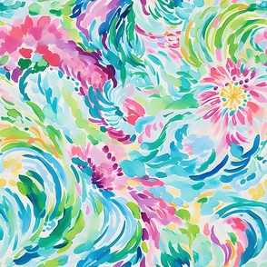 Flower Power Passion Wave - Pink on White Wallpaper - New