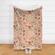 Whimsical doodle flowers in warm colors on a peach background