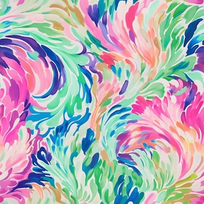  Bloom Dance- Pink/Green on White Wallpaper - New for 2024