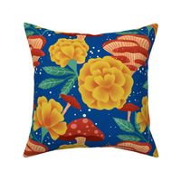 Mystical Marigold Meadows: Whimsical Mushroom and Floral Fantasy - Large Size 12x12