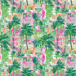 Rainbow Row - Retail Therapy - Bright Pink/Green  Wallpaper - New for 2023 