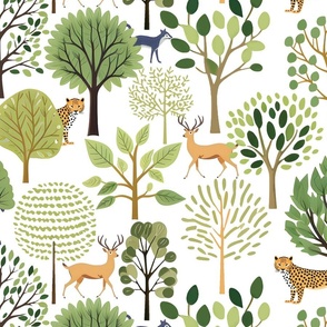 Forest Friends on White Wallpaper - New