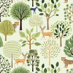 Forest Friends on Pale Green Wallpaper - New