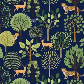 Forest Friends on Nite Blue Wallpaper - New
