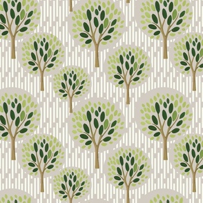 Magical Grove - Green Trees W/Cream Stripes on Agreeable Gray Wallpaper – New