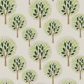 Magical Grove - Green Trees W/Cream Dots on Agreeable Gray Wallpaper - New