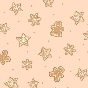 Christmas Gingerbread Man Star and Snowflake Cookies on a Neutral Background 12in Repeat