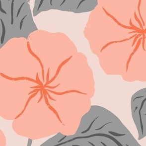 Wild Rose in Pink and Blue Gray in a Canadian Meadow  | Medium Version | Bohemian Style Pattern in the Woodlands