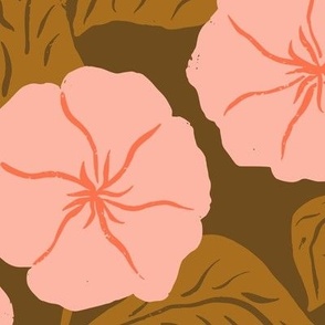 Wild Rose in Pink and Brown in a Canadian Meadow  | Medium Version | Bohemian Style Pattern in the Woodlands