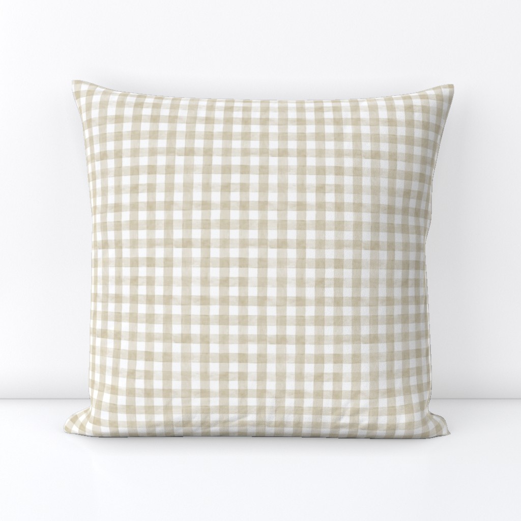 Manchester Tan Watercolor Gingham - Ditsy Scale - Buffalo Plaid Checkers Historical Brown Sand Ecru