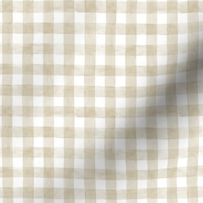 Manchester Tan Watercolor Gingham - Ditsy Scale - Buffalo Plaid Checkers Historical Brown Sand Ecru