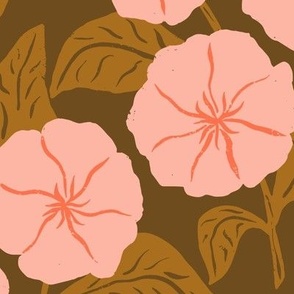 Wild Rose in Pink and Brown in a Canadian Meadow  | Small Version | Bohemian Style Pattern in the Woodlands