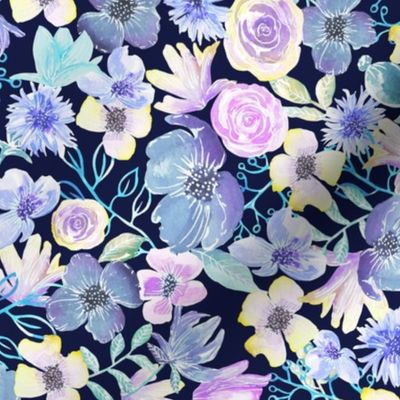 Pastel Petals Floral Extravaganza in Dark Blue