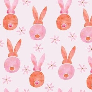 Easter Bunnies and tiny flowers | Watercolor | Blush and Orange