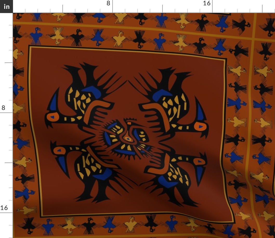 Peruvian Inca Folk Art Pajaros - 18x18 in repeat - Design 16143266 - Rust Tan Blue