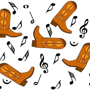 Cowboy Boots Music Notes White