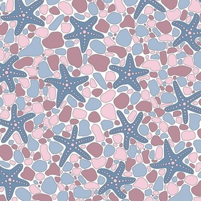 Starfish on a Pebble Beach Shades of Blue and Pink- Large Print