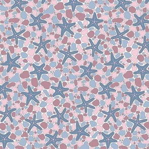 Starfish on a Pebble Beach Shades of Blue and Pink- Medium Print