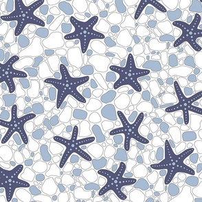 Starfish on a Pebble Beach Shades of Blue and White- Large Print