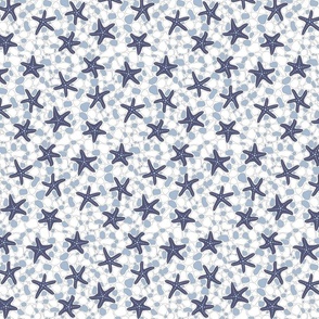 Starfish on a Pebble Beach Shades of Blue and White- Small Print