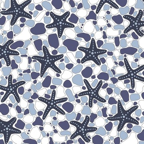 Starfish on a Pebble Beach Shades of Blue- Large Print