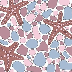 Starfish on a Pebble Beach Shades of Mauve, Pink and Blue- Large Print