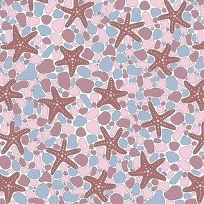 Starfish on a Pebble Beach Shades of Mauve, Pink and Blue- Small Print