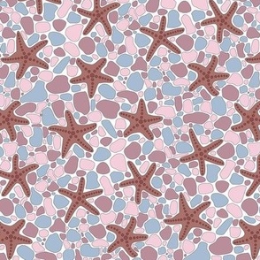 Starfish on a Pebble Beach Shades of Pink and Blue- Small Print