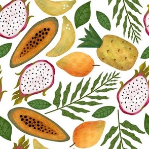 Tropical fruits/ watercolor textured / paper cut style 