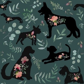 Medium Floral Dogs Green / Puppies 