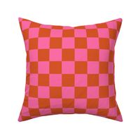 Checkerboard Geometry: Textured Harmonizing red and pink Squares