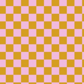 Checkerboard Geometry: Textured Harmonizing mustard and pink Squares
