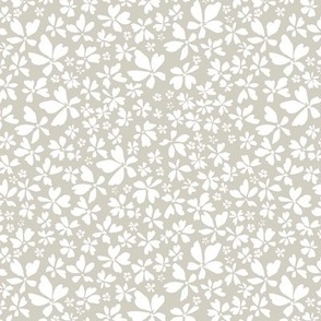 (M) ditsy floral silhouettes on silver birch beige Medium scale