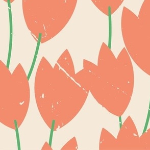 Tulips - coral,  LARGE, vintage texture 