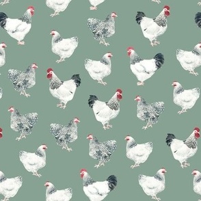 (L) sussex chickens on granite green Large scale